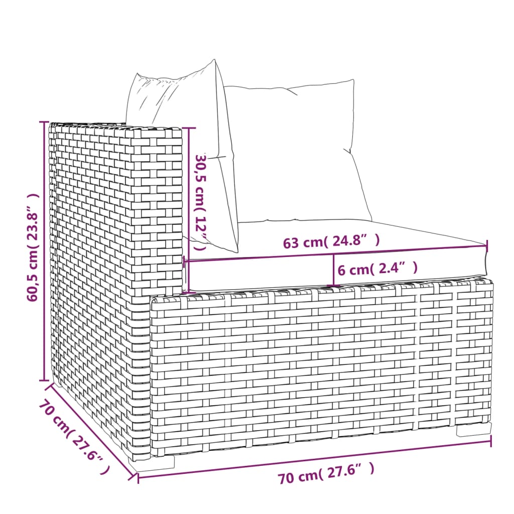 3-Tlg. Garten-Lounge-Set Mit Kissen Grau Poly Rattan
