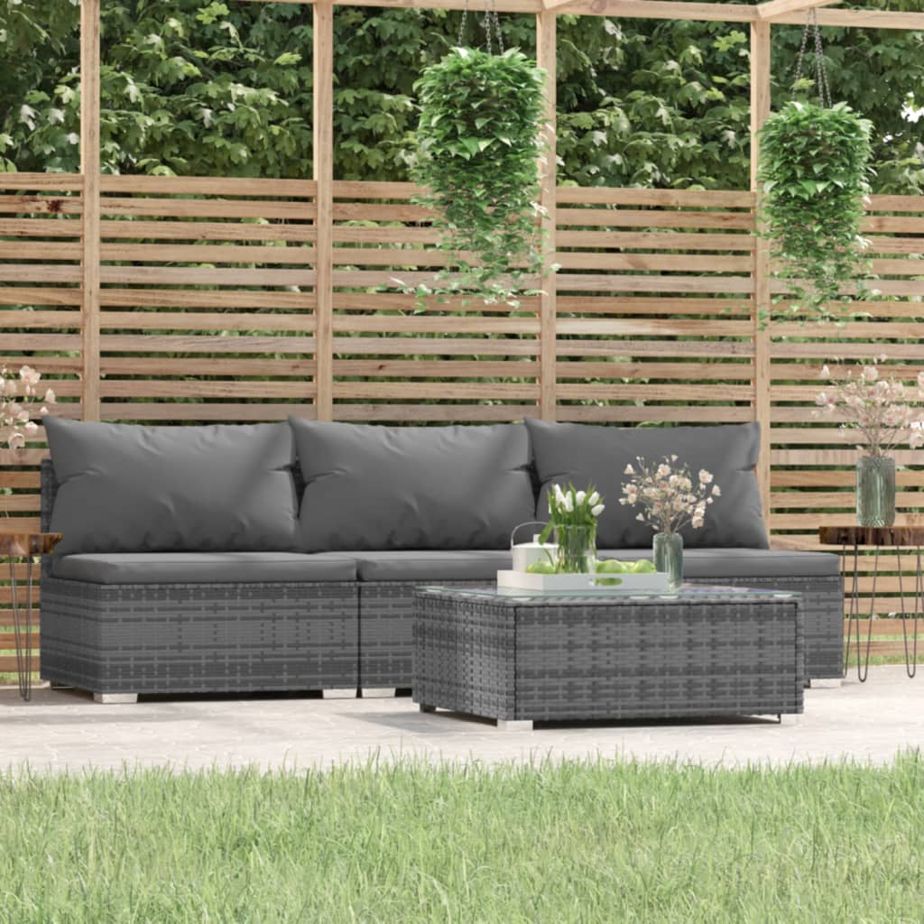 -Sofa Mit Kissen Grau Poly Rattan