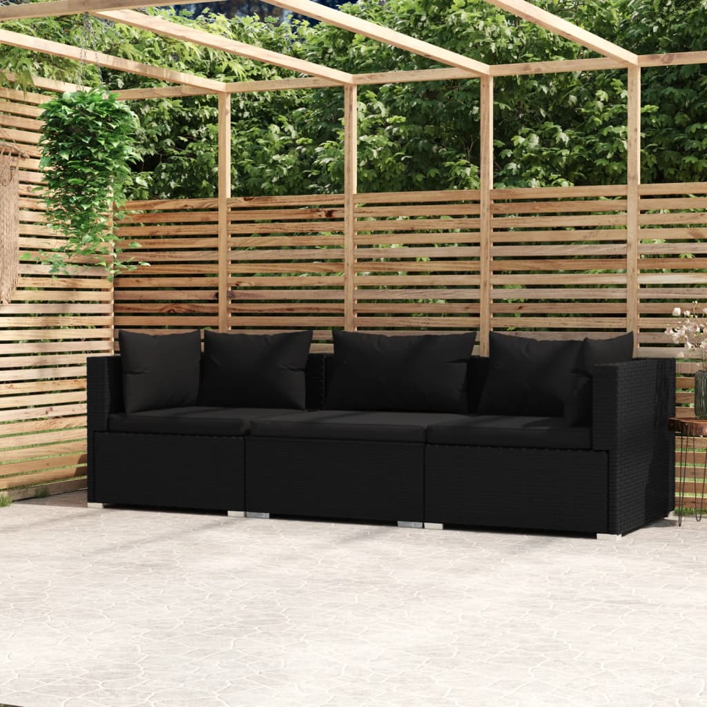 -Sofa Mit Kissen Grau Poly Rattan