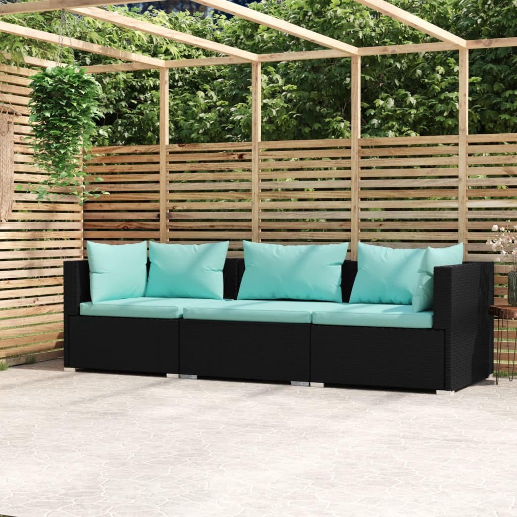 -Sofa Mit Kissen Grau Poly Rattan
