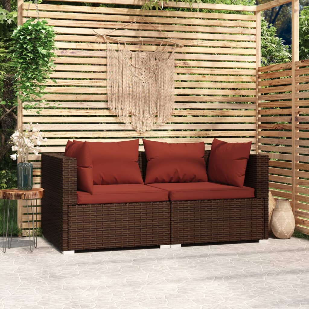 -Sofa Mit Kissen Grau Poly Rattan