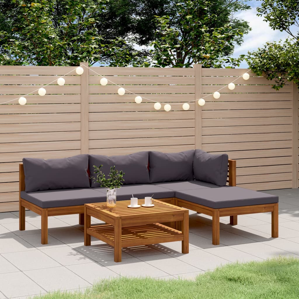 5-Tlg. Garten-Lounge-Set Mit Auflage Massivholz Akazie