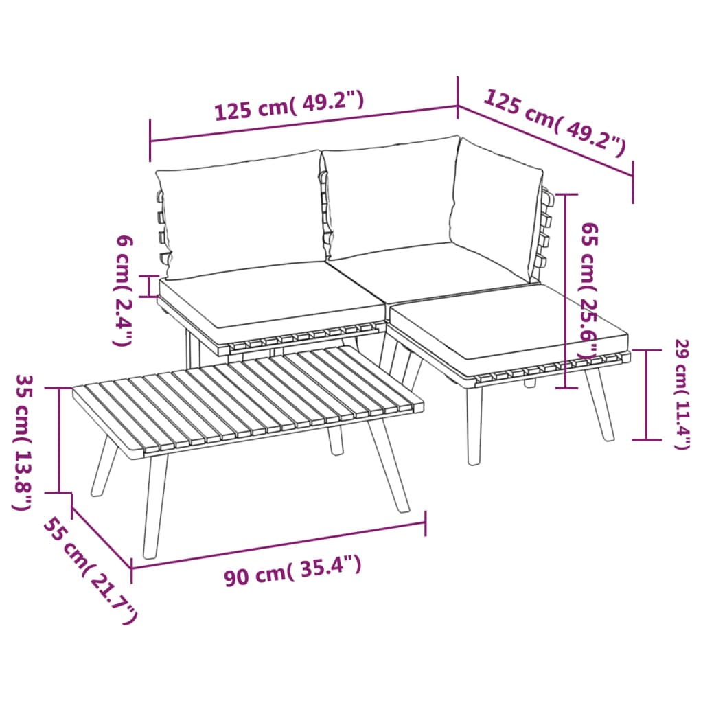 4-Tlg. Garten-Lounge-Set Mit Kissen Massivholz Akazie