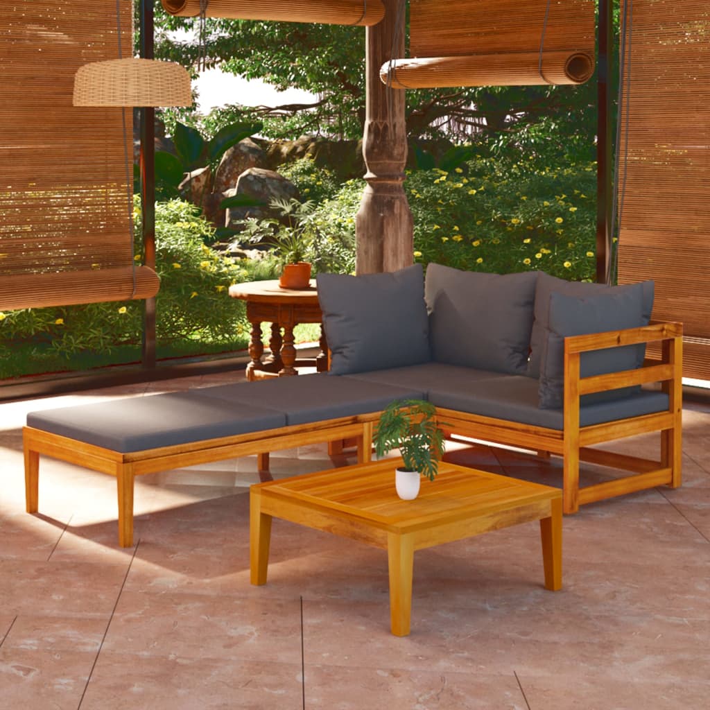 3-Tlg. Garten-Lounge-Set Mit En Kissen Massivholz Akazie