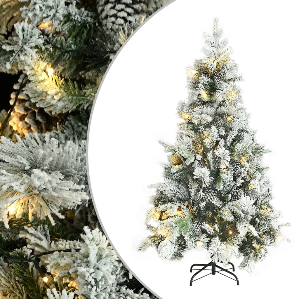 Weihnachtsbaum Mit Beleuchtung Schnee Und Zapfen 225 Cm Pvc&Pe Weiß Und Blau