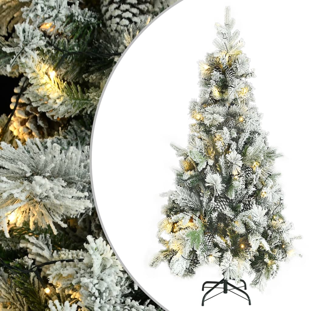Weihnachtsbaum Mit Beleuchtung Schnee Und Zapfen 225 Cm Pvc&Pe Weiß Und Blau