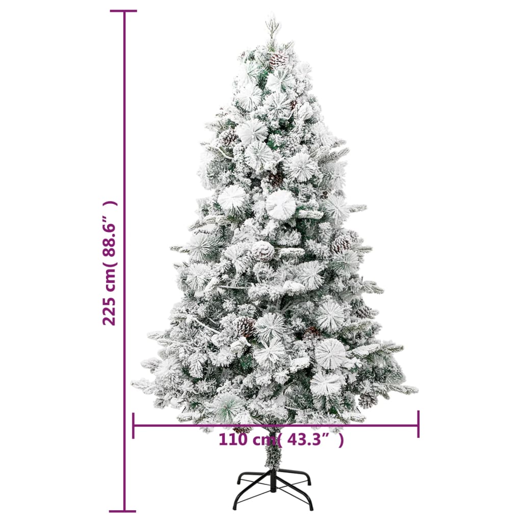 Weihnachtsbaum Mit Beleuchtung Schnee Und Zapfen 225 Cm Pvc&Pe Weiß Und Blau