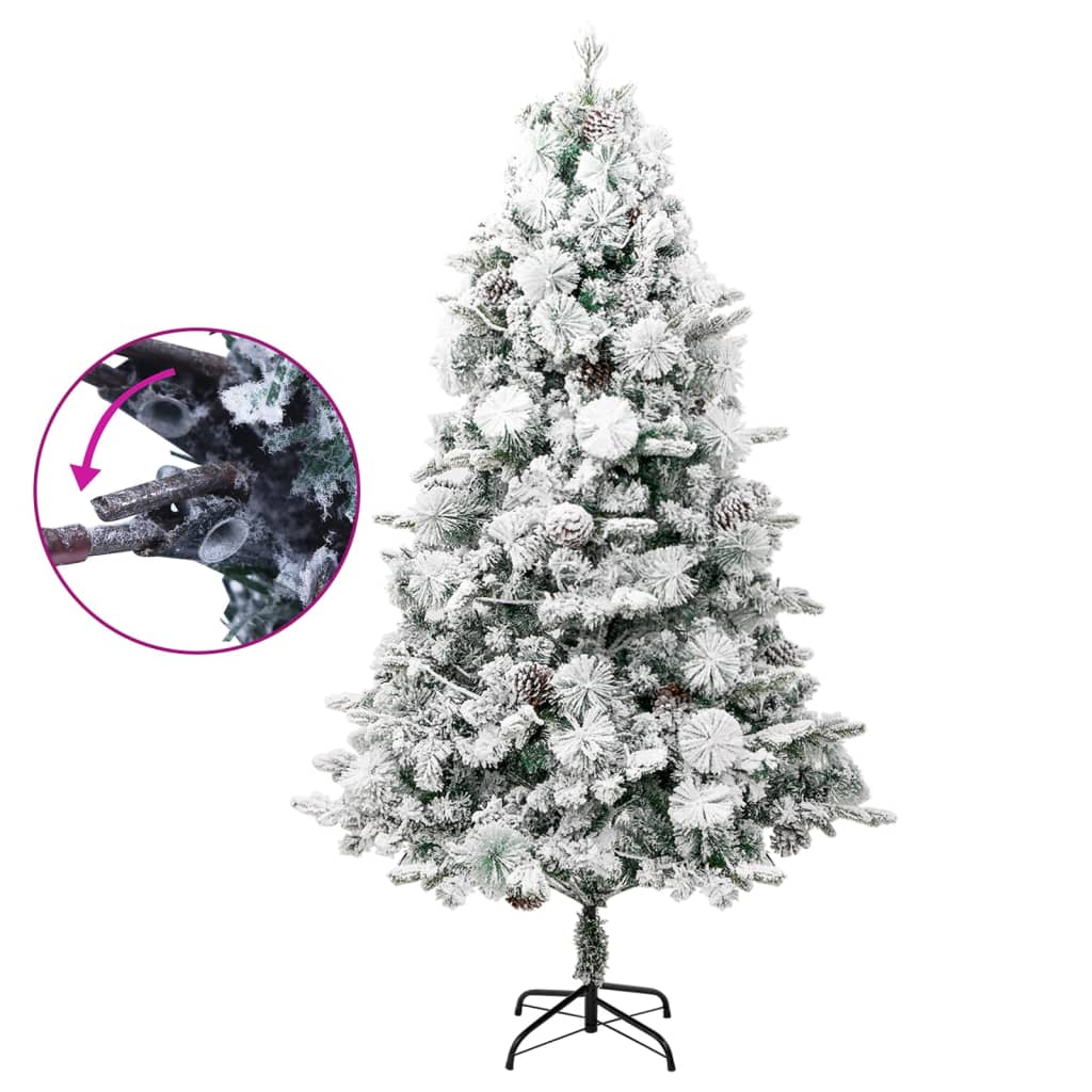 Weihnachtsbaum Mit Beleuchtung Schnee Und Zapfen 225 Cm Pvc&Pe Weiß Und Blau