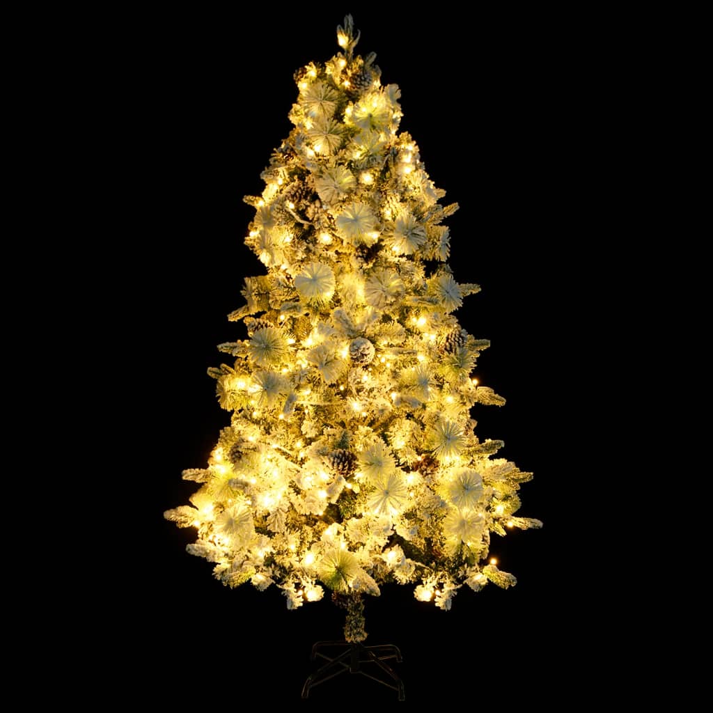 Weihnachtsbaum Mit Beleuchtung Schnee Und Zapfen 225 Cm Pvc&Pe Weiß Und Blau