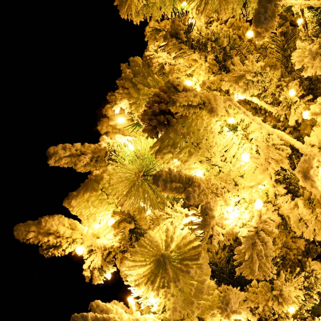 Weihnachtsbaum Mit Beleuchtung Schnee Und Zapfen 225 Cm Pvc&Pe Weiß Und Blau