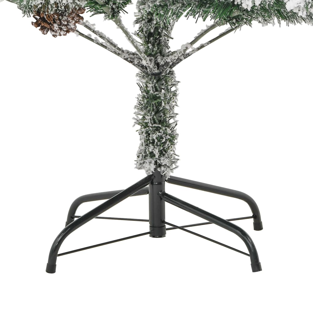 Weihnachtsbaum Mit Beleuchtung Schnee Und Zapfen 225 Cm Pvc&Pe Weiß Und Blau