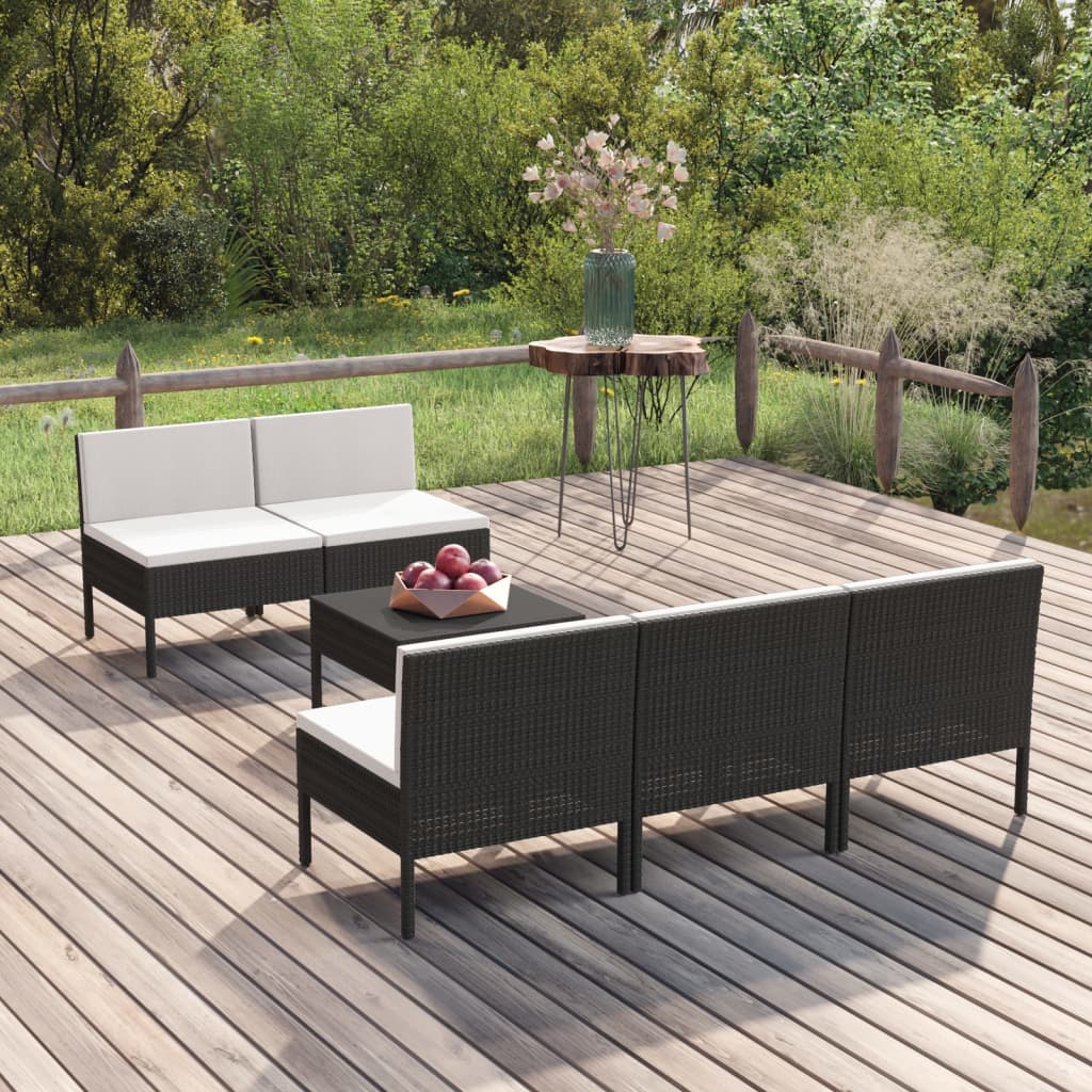5-Tlg. Garten-Lounge-Set Mit Auflagen Poly Rattan Schwarz