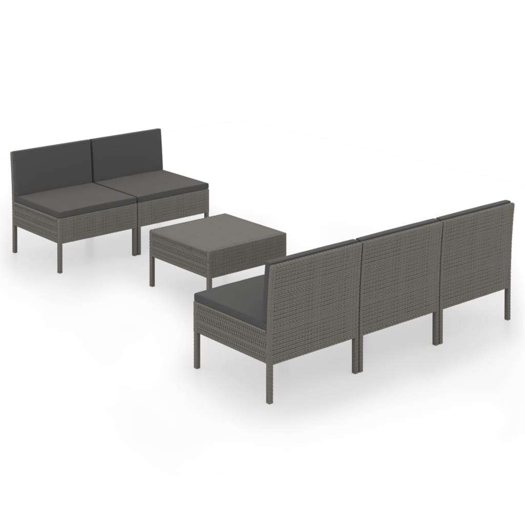 6-Tlg. Garten-Lounge-Set Mit Auflagen Poly Rattan Grau