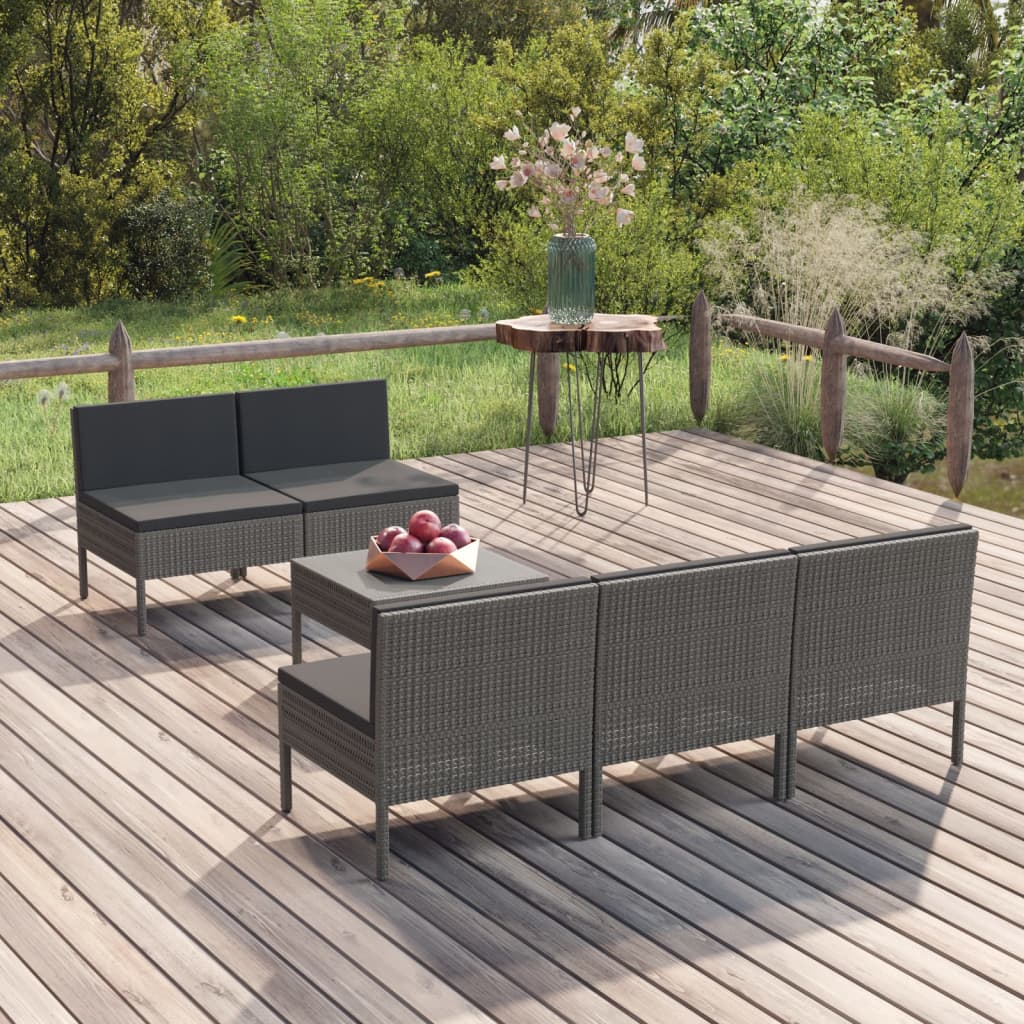 6-Tlg. Garten-Lounge-Set Mit Auflagen Poly Rattan Grau