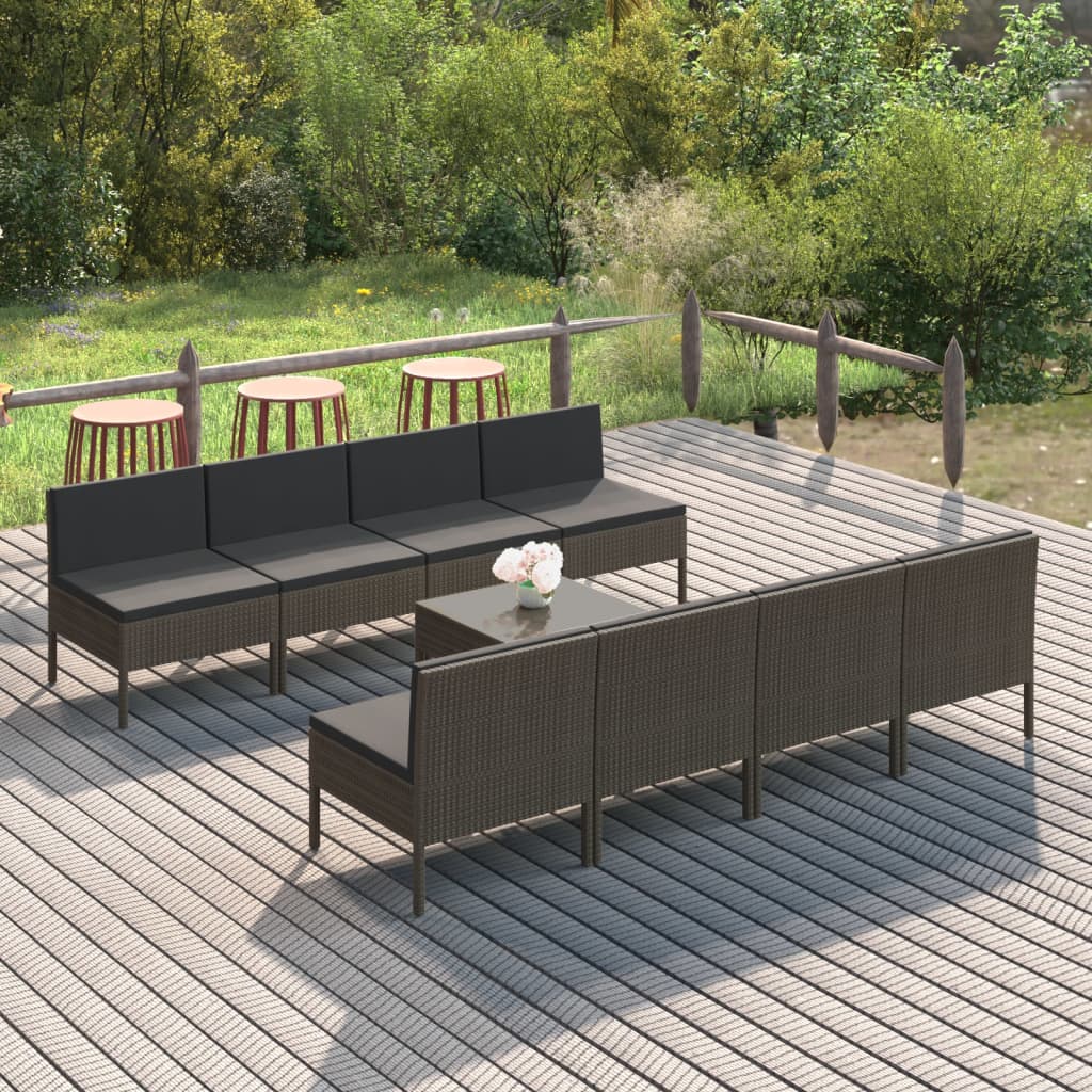 6-Tlg. Garten-Lounge-Set Mit Auflagen Poly Rattan Grau