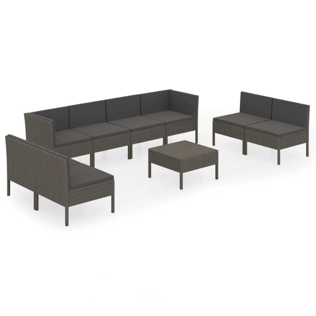 9-Tlg. Garten-Lounge-Set Mit Auflagen Poly Rattan Grau