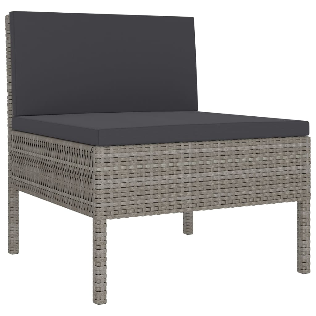 9-Tlg. Garten-Lounge-Set Mit Auflagen Poly Rattan Grau
