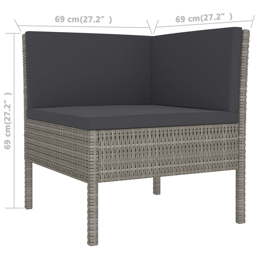 9-Tlg. Garten-Lounge-Set Mit Auflagen Poly Rattan Grau