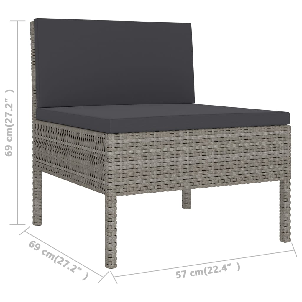 9-Tlg. Garten-Lounge-Set Mit Auflagen Poly Rattan Grau