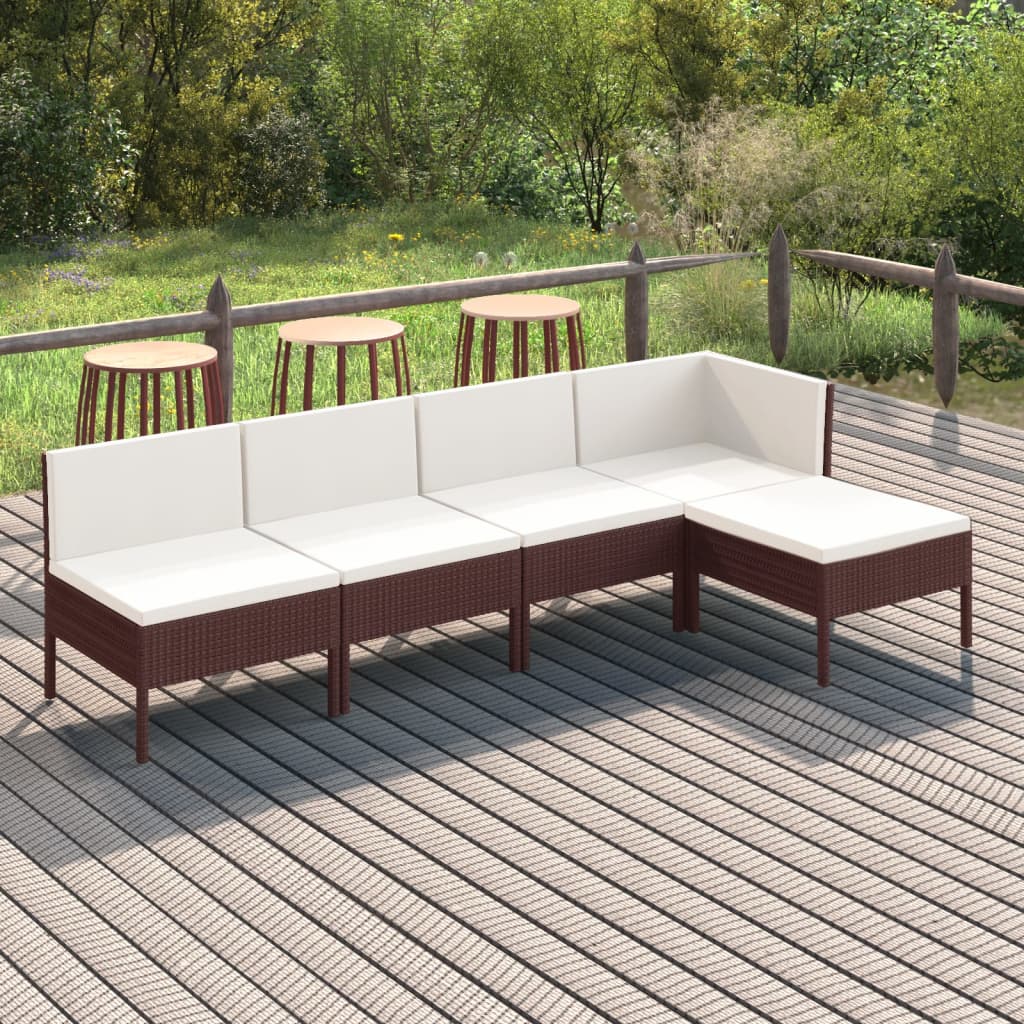 6-Tlg. Garten-Lounge-Set Mit Auflagen Poly Rattan Braun