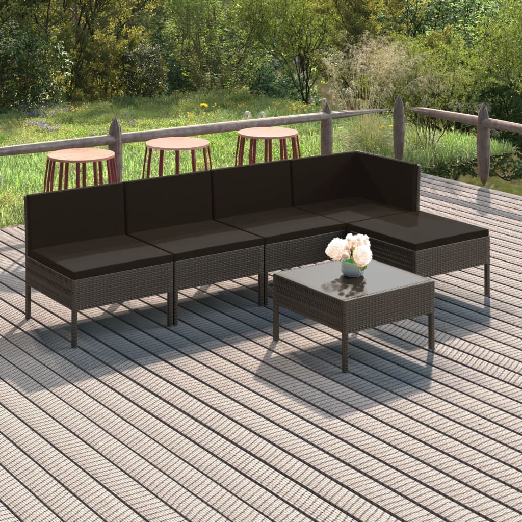 9-Tlg. Garten-Lounge-Set Mit Auflagen Poly Rattan Grau
