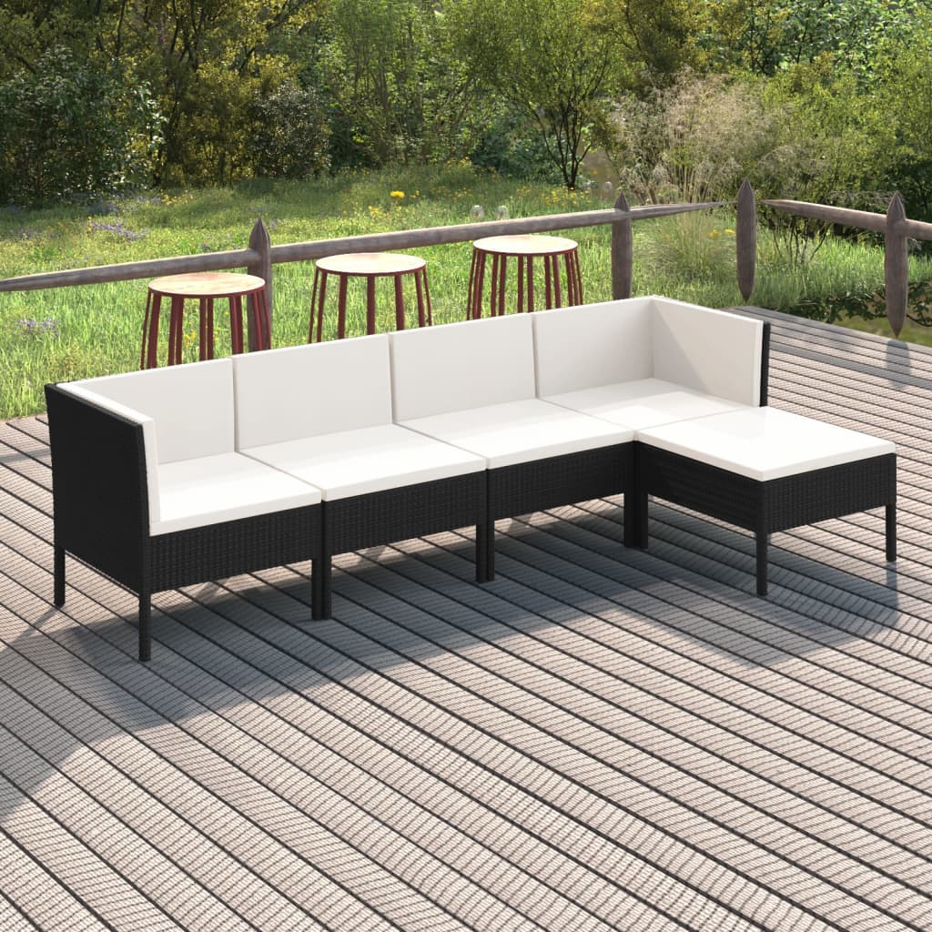 5-Tlg. Garten-Lounge-Set Mit Auflagen Poly Rattan Schwarz