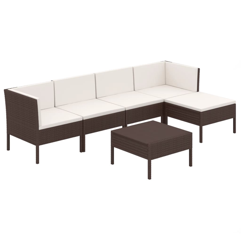 6-Tlg. Garten-Lounge-Set Mit Auflagen Poly Rattan Braun