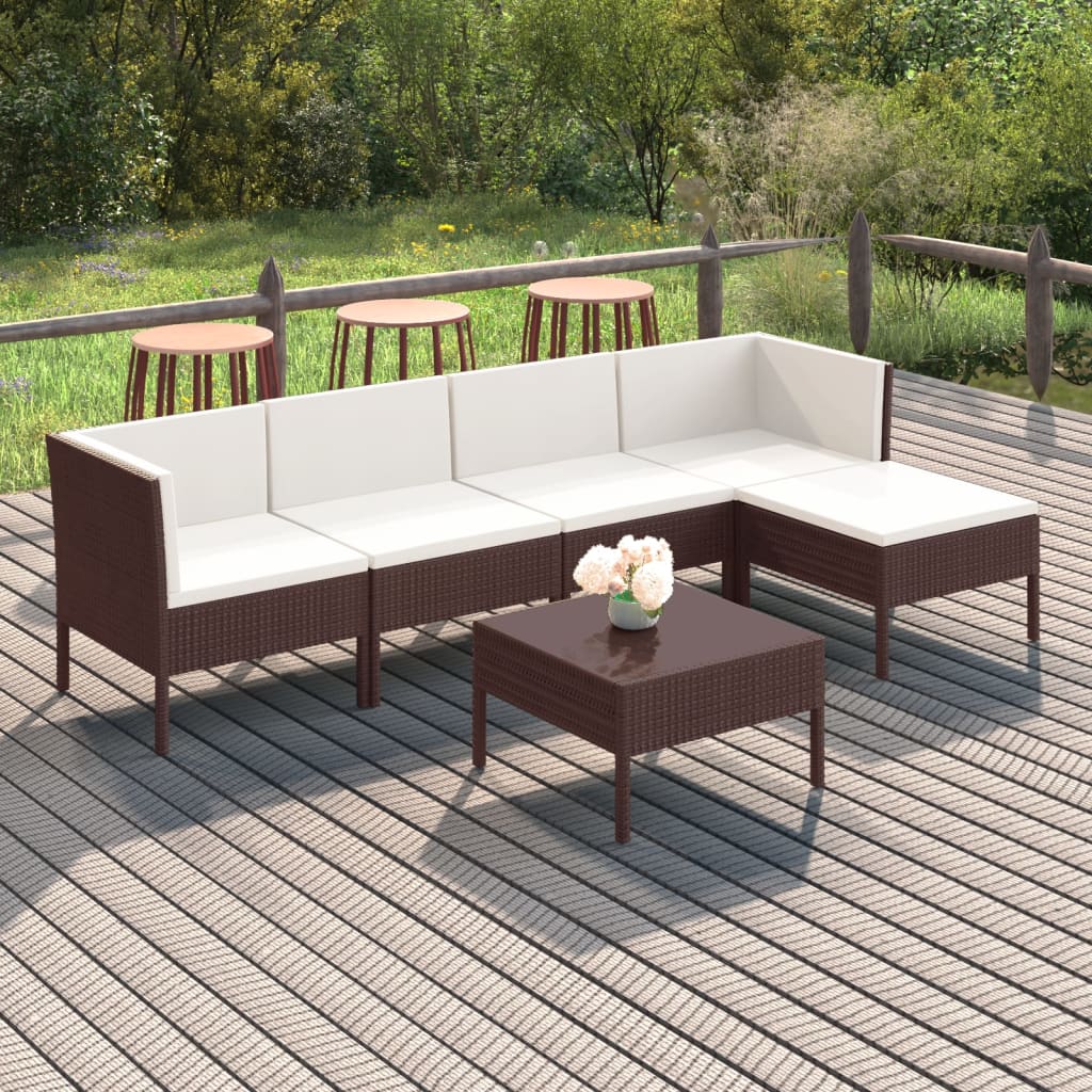 6-Tlg. Garten-Lounge-Set Mit Auflagen Poly Rattan Braun