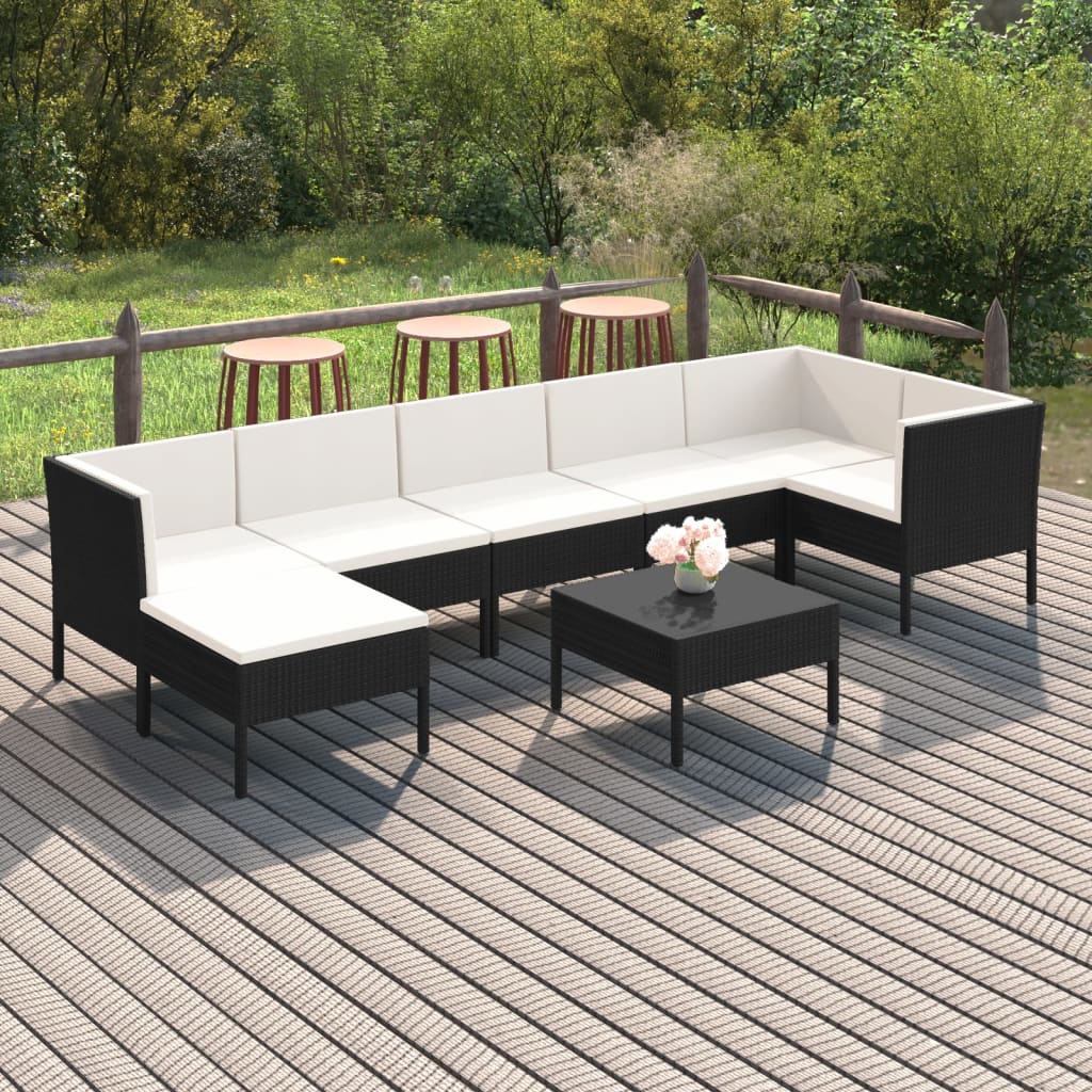 5-Tlg. Garten-Lounge-Set Mit Auflagen Poly Rattan Schwarz