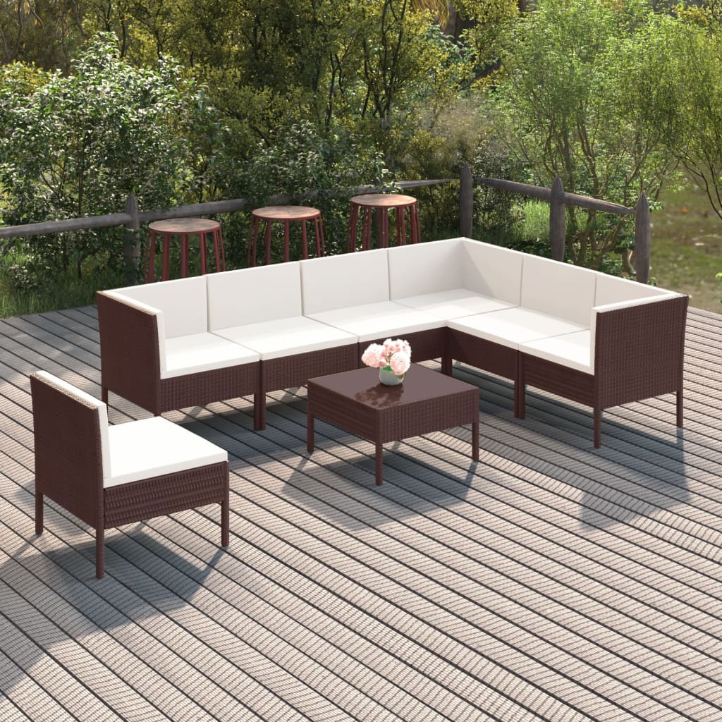 6-Tlg. Garten-Lounge-Set Mit Auflagen Poly Rattan Braun