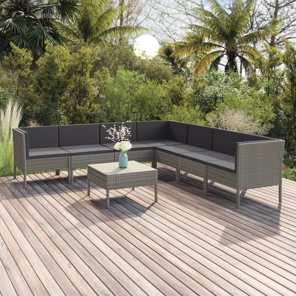 6-Tlg. Garten-Lounge-Set Mit Auflagen Poly Rattan Grau