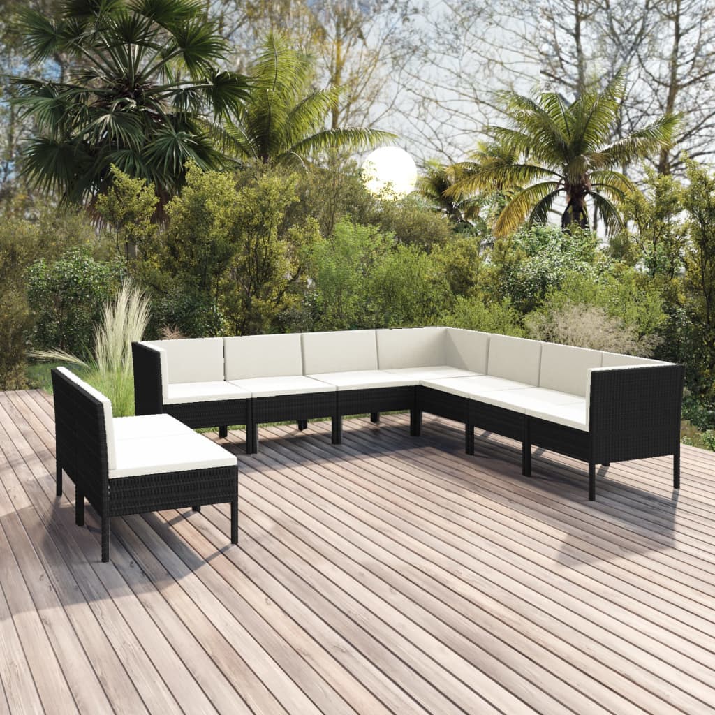 5-Tlg. Garten-Lounge-Set Mit Auflagen Poly Rattan Schwarz