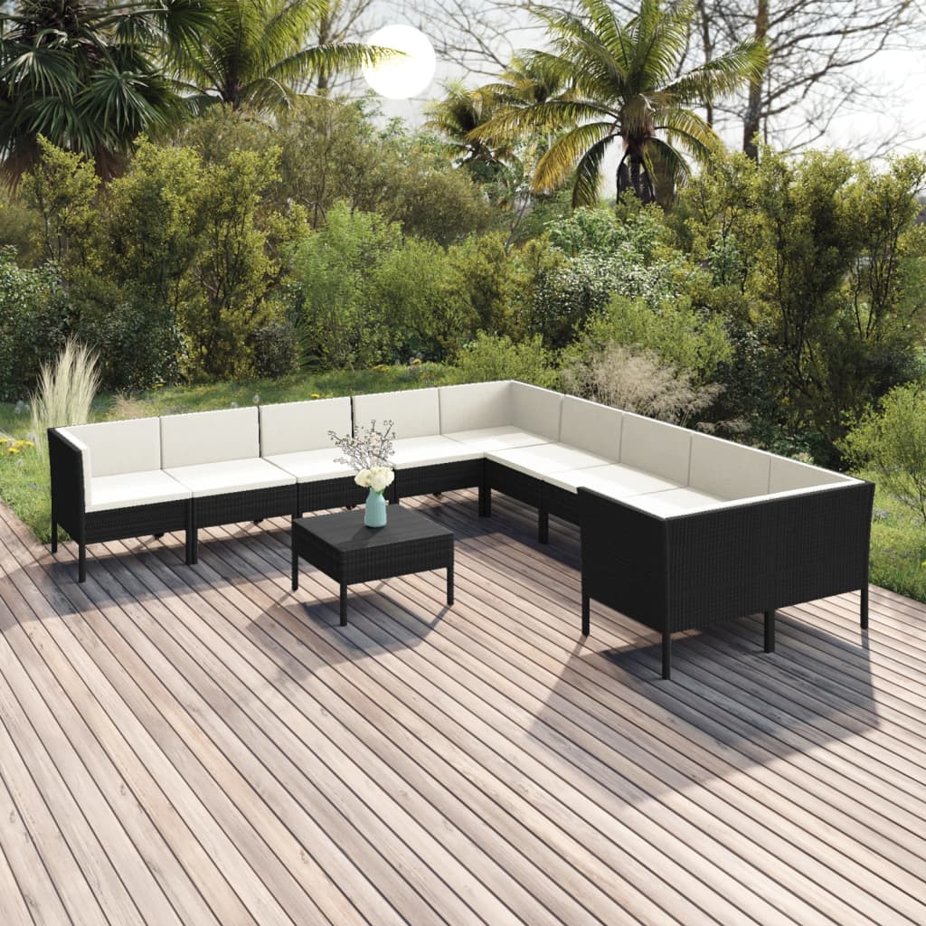 5-Tlg. Garten-Lounge-Set Mit Auflagen Poly Rattan Schwarz