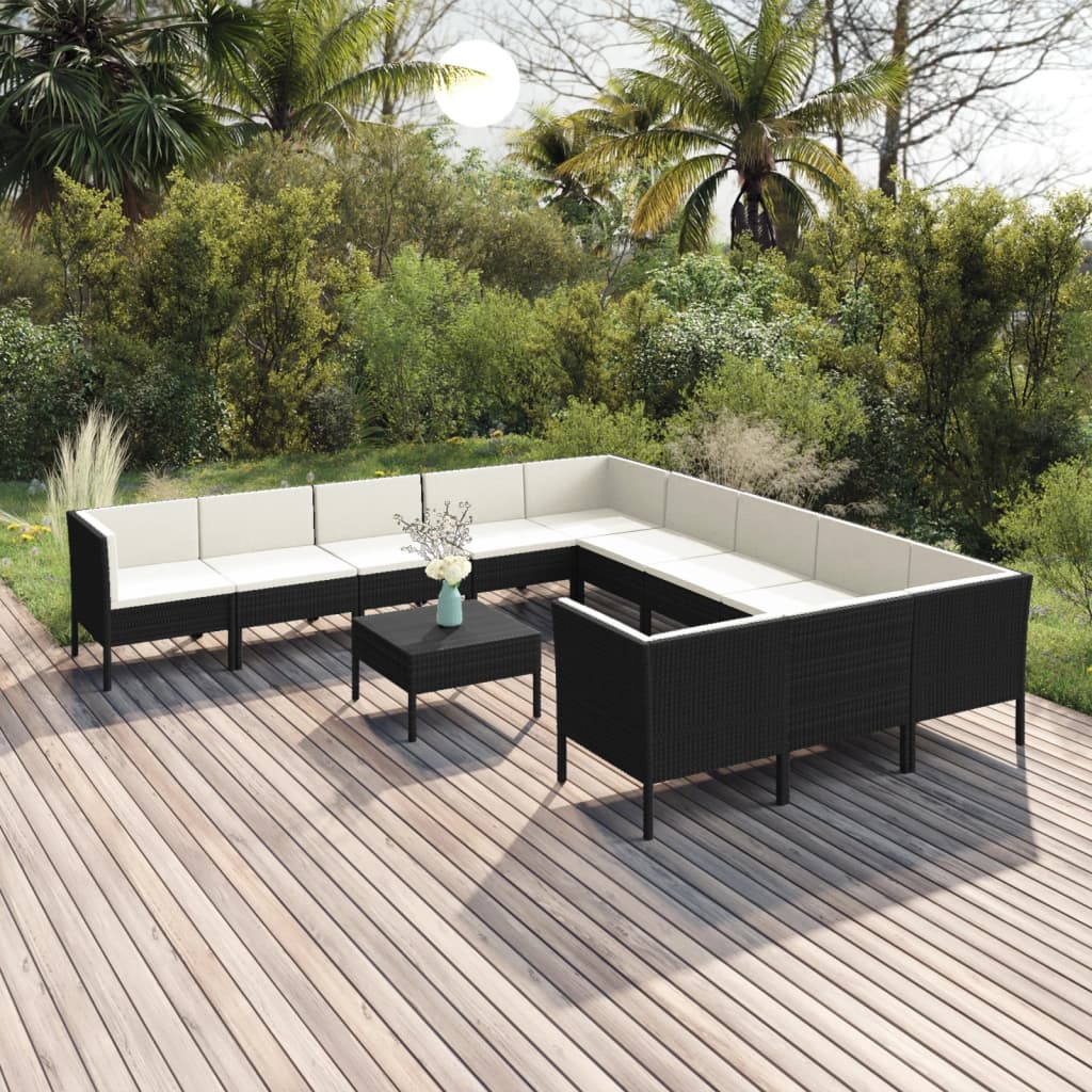 5-Tlg. Garten-Lounge-Set Mit Auflagen Poly Rattan Schwarz