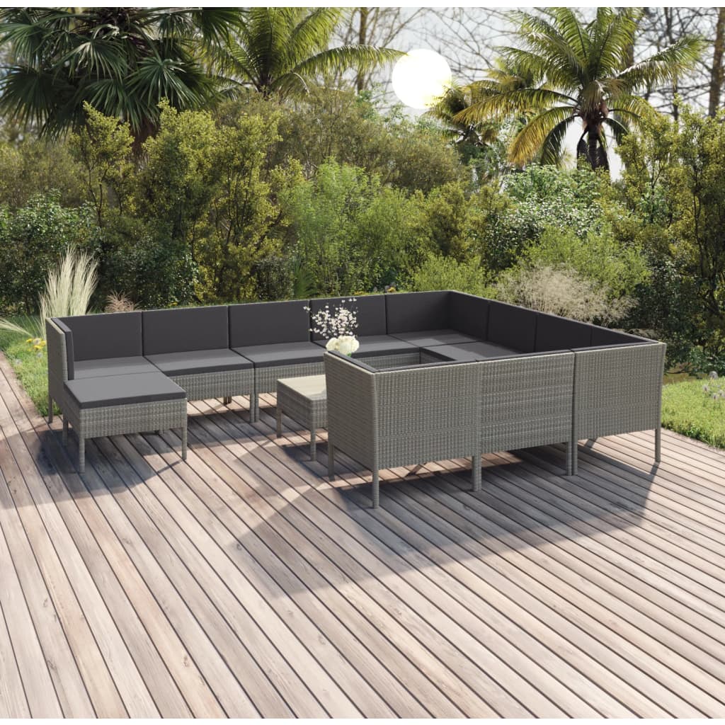 6-Tlg. Garten-Lounge-Set Mit Auflagen Poly Rattan Grau