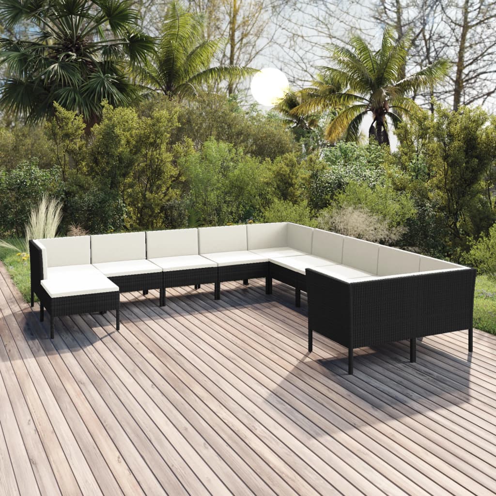 5-Tlg. Garten-Lounge-Set Mit Auflagen Poly Rattan Schwarz