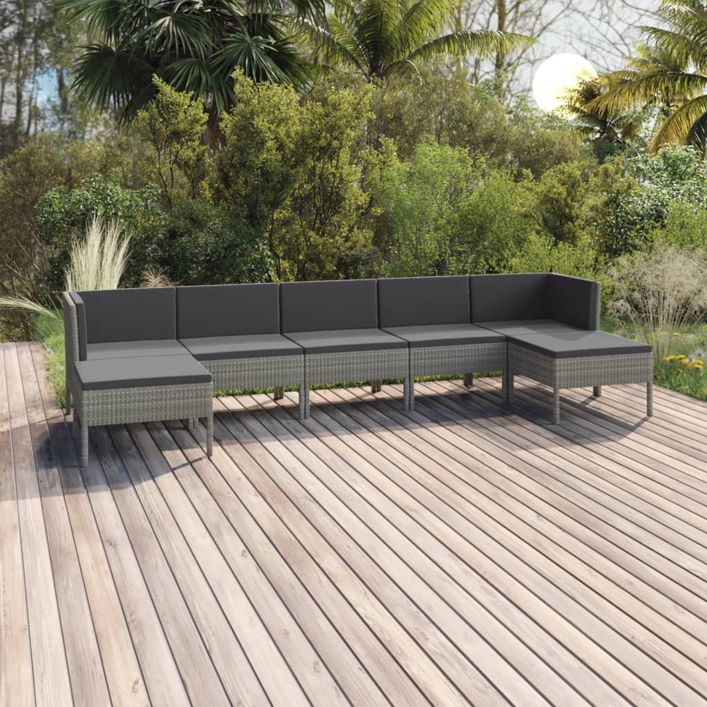 6-Tlg. Garten-Lounge-Set Mit Auflagen Poly Rattan Grau