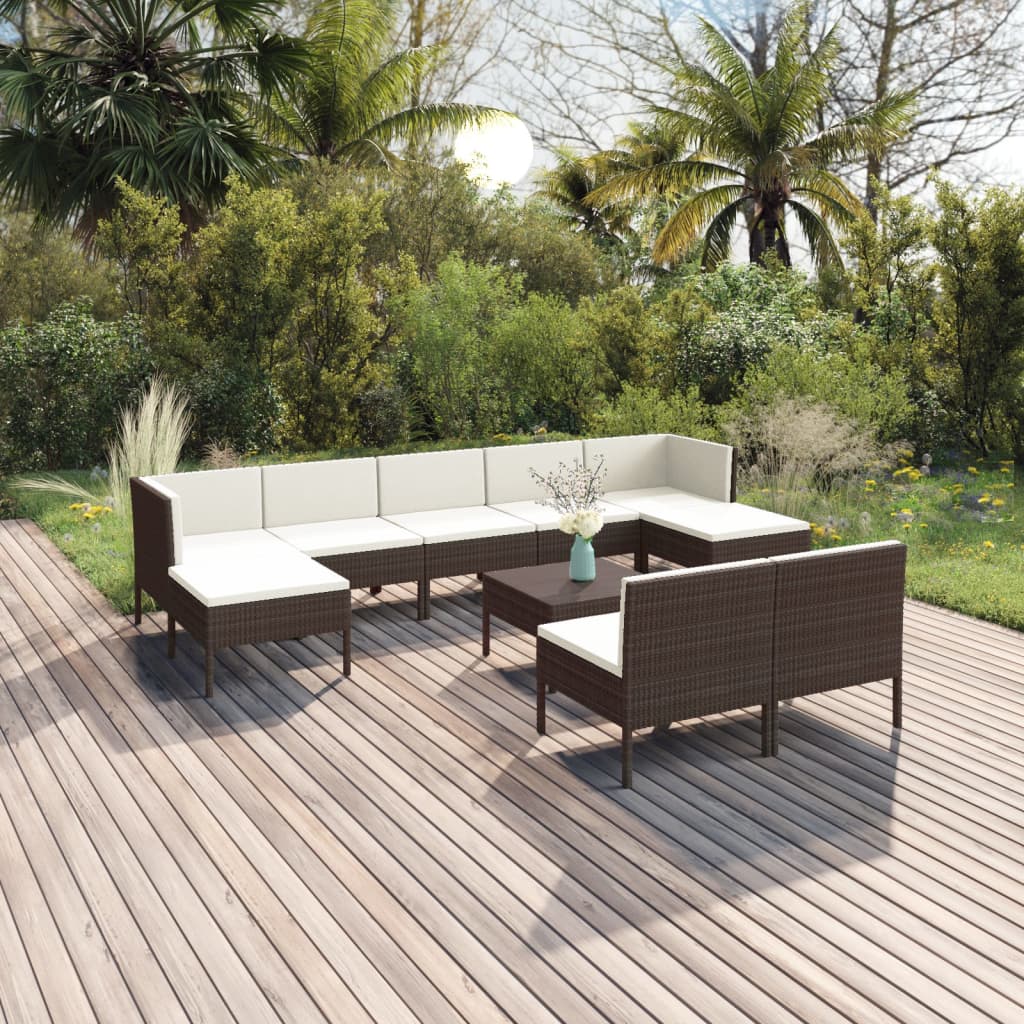 6-Tlg. Garten-Lounge-Set Mit Auflagen Poly Rattan Braun