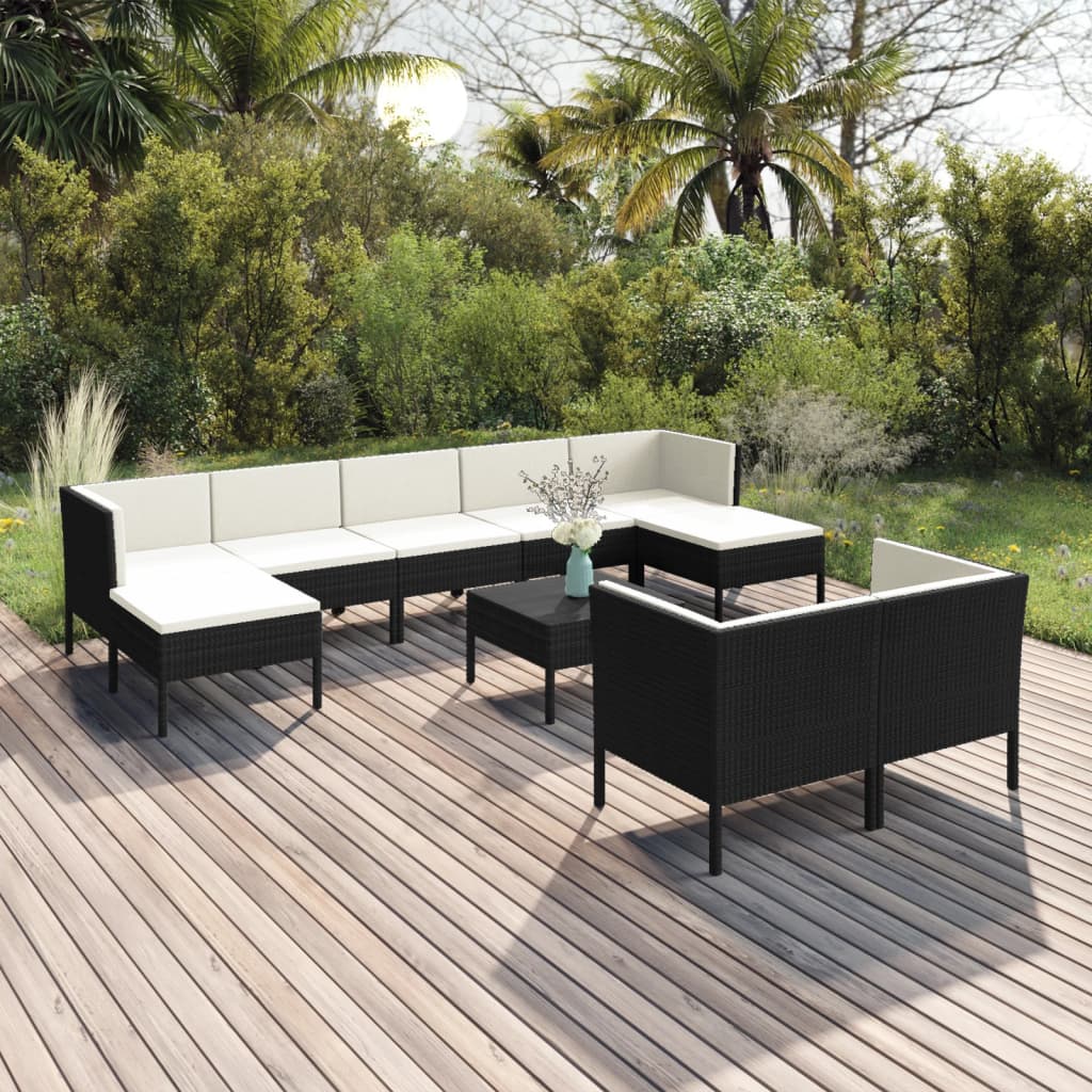 5-Tlg. Garten-Lounge-Set Mit Auflagen Poly Rattan Schwarz