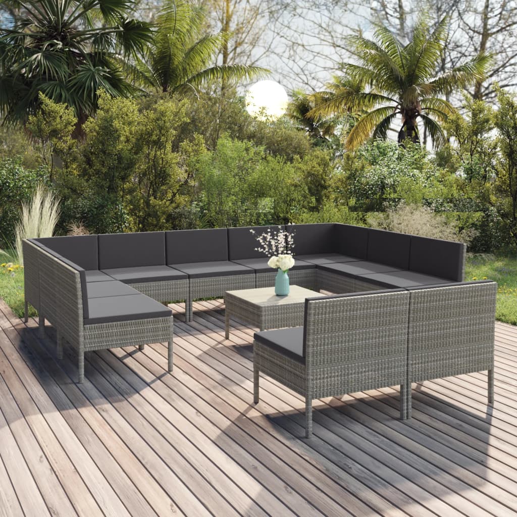 9-Tlg. Garten-Lounge-Set Mit Auflagen Poly Rattan Grau