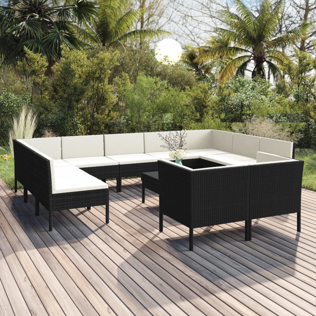 5-Tlg. Garten-Lounge-Set Mit Auflagen Poly Rattan Schwarz