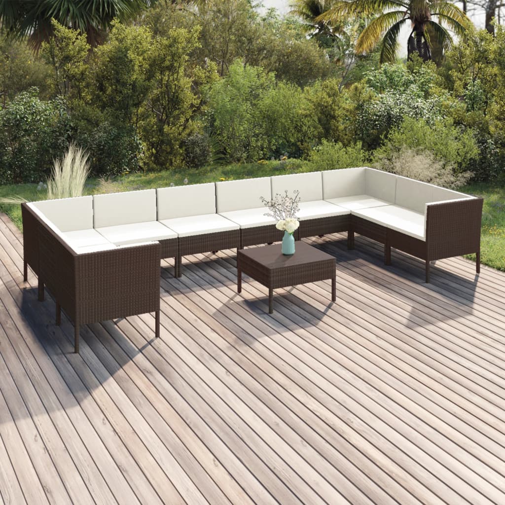 6-Tlg. Garten-Lounge-Set Mit Auflagen Poly Rattan Braun