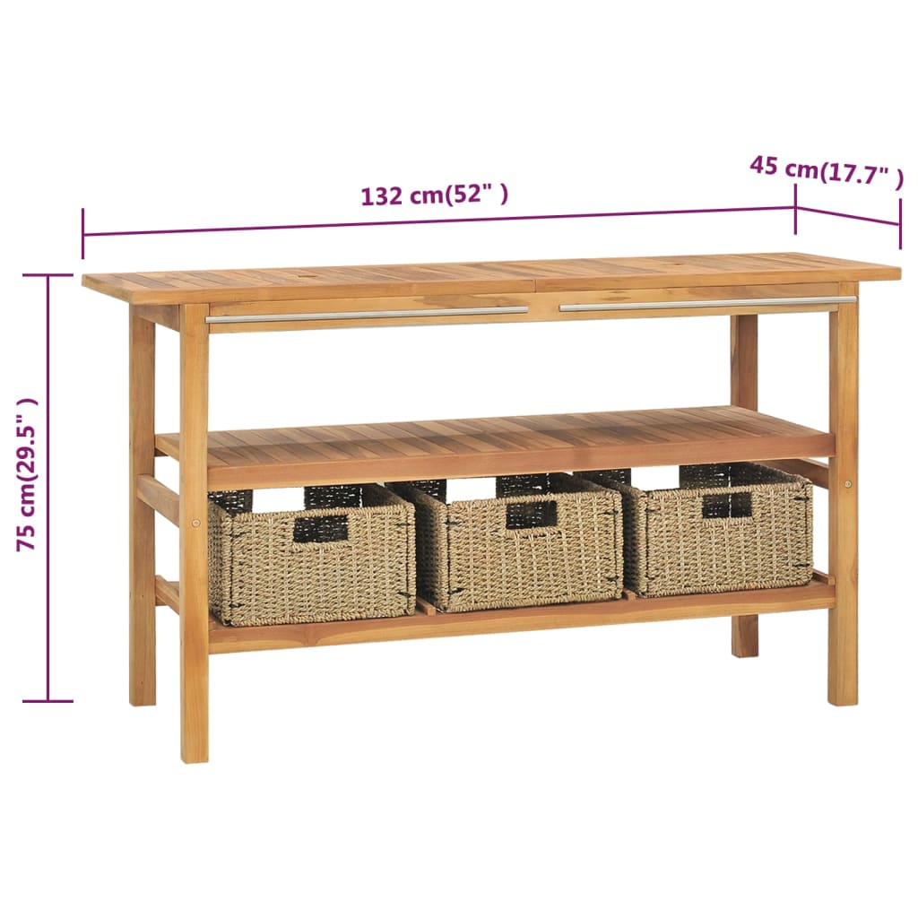 Waschtisch Mit 3 Körben Massivholz Teak 132X45X75Cm
