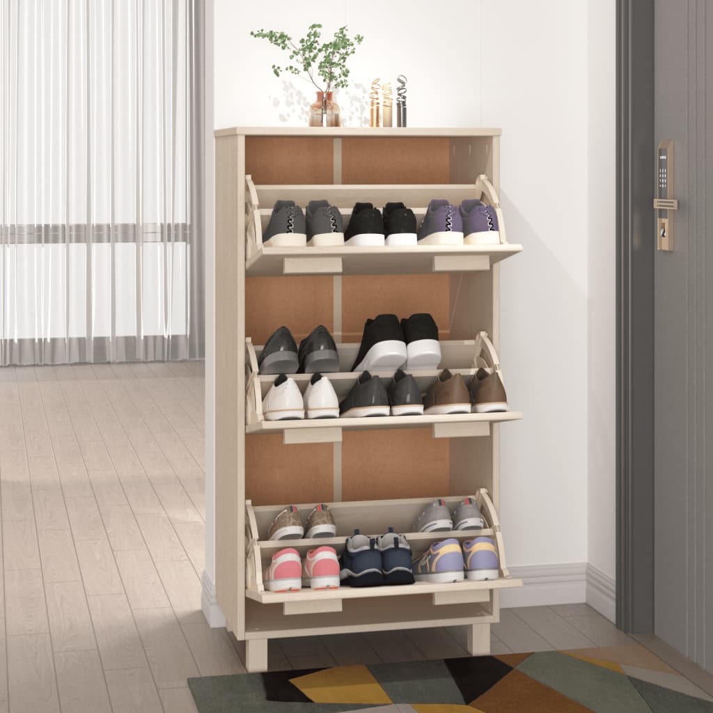 Schuhschrank Hamar 59,5X35X117 Cm Massivholz Kiefer Honigbraun