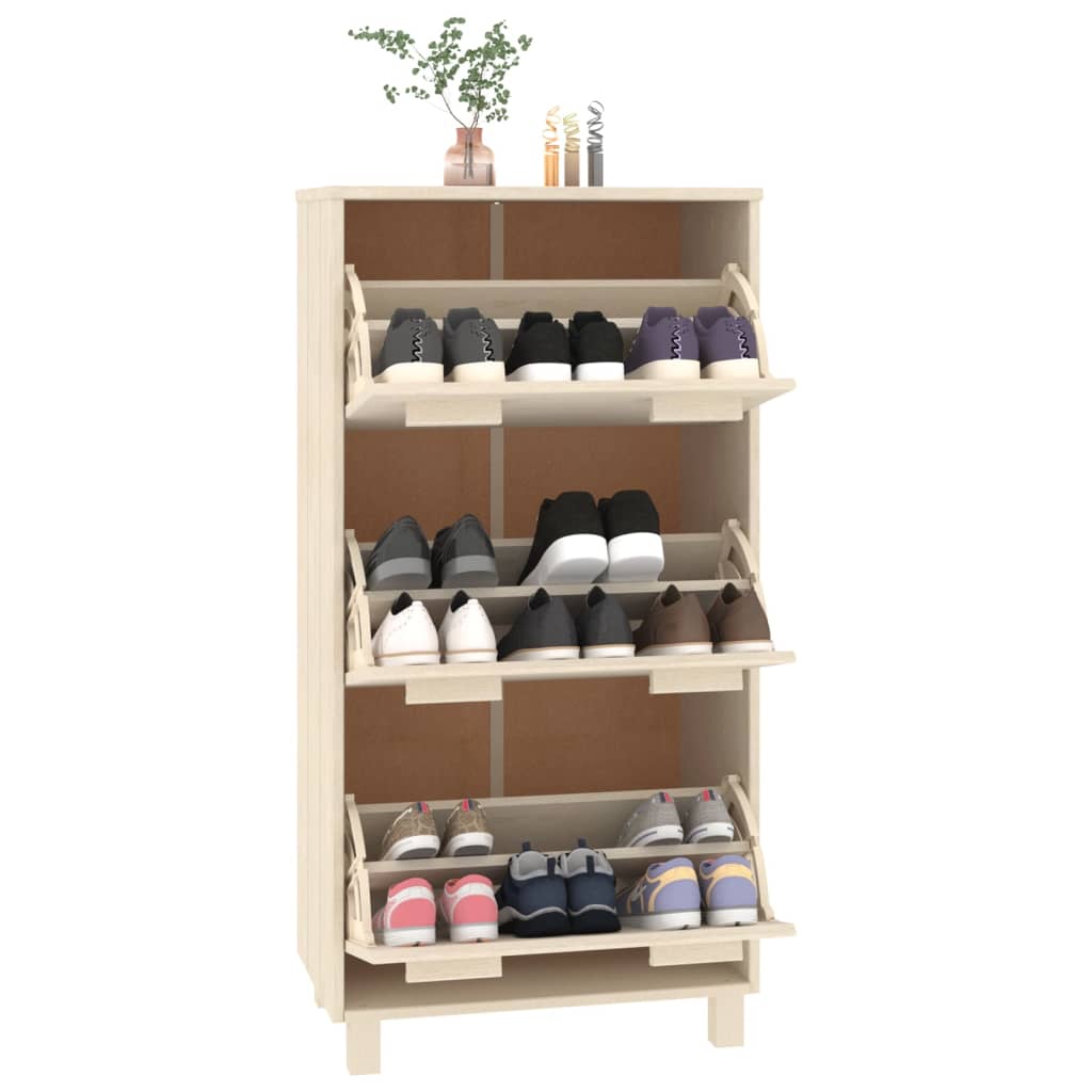 Schuhschrank Hamar 59,5X35X117 Cm Massivholz Kiefer Honigbraun