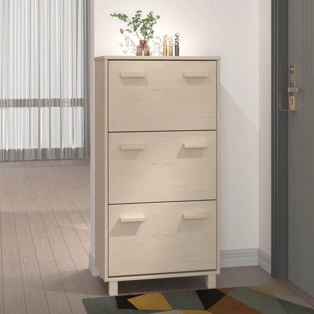 Schuhschrank Hamar 59,5X35X117 Cm Massivholz Kiefer Honigbraun