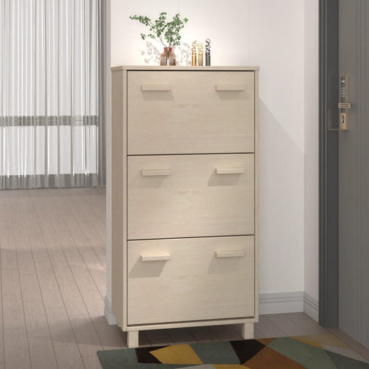 Schuhschrank Hamar 59,5X35X117 Cm Massivholz Kiefer Honigbraun