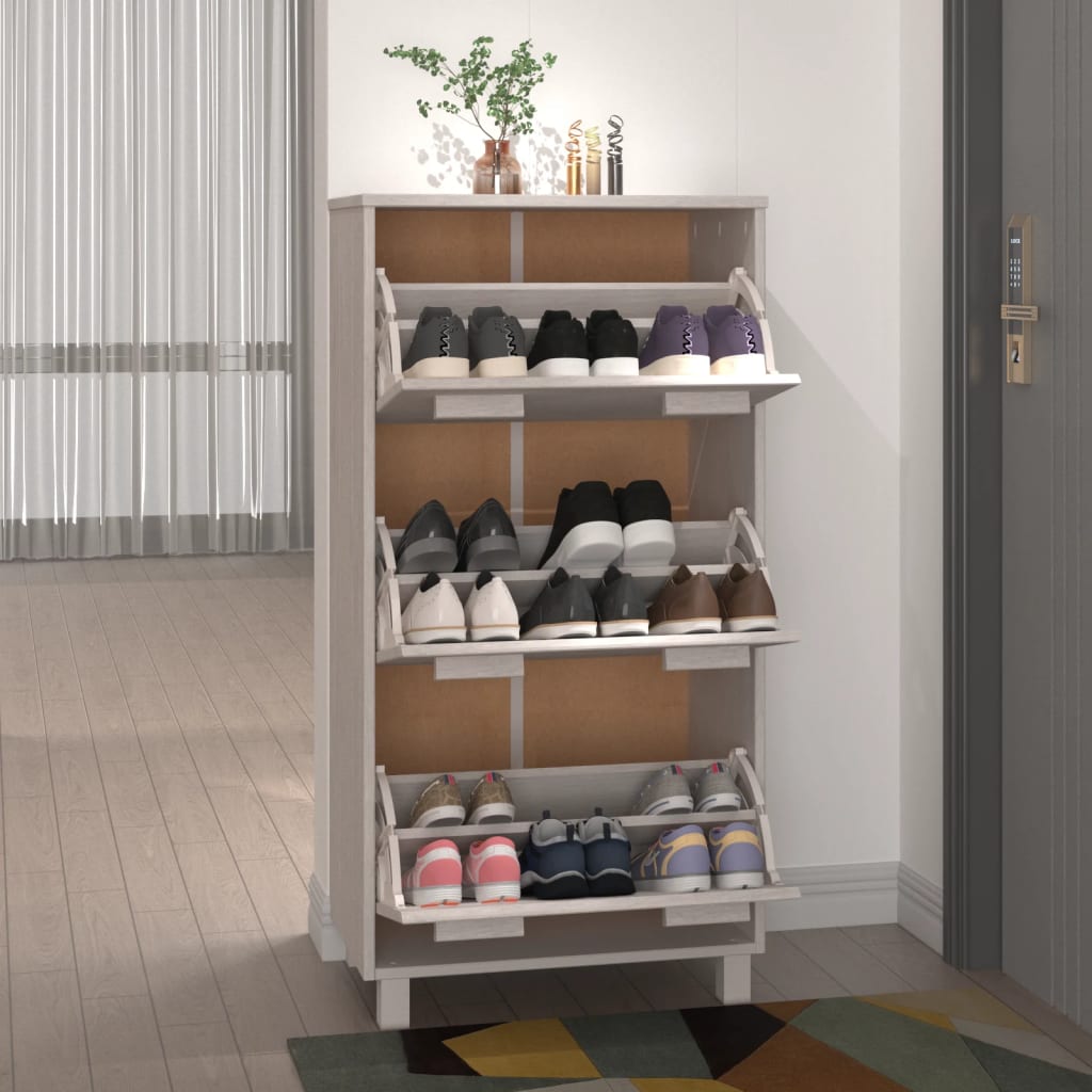Schuhschrank Hamar 59,5X35X117 Cm Massivholz Kiefer Weiß
