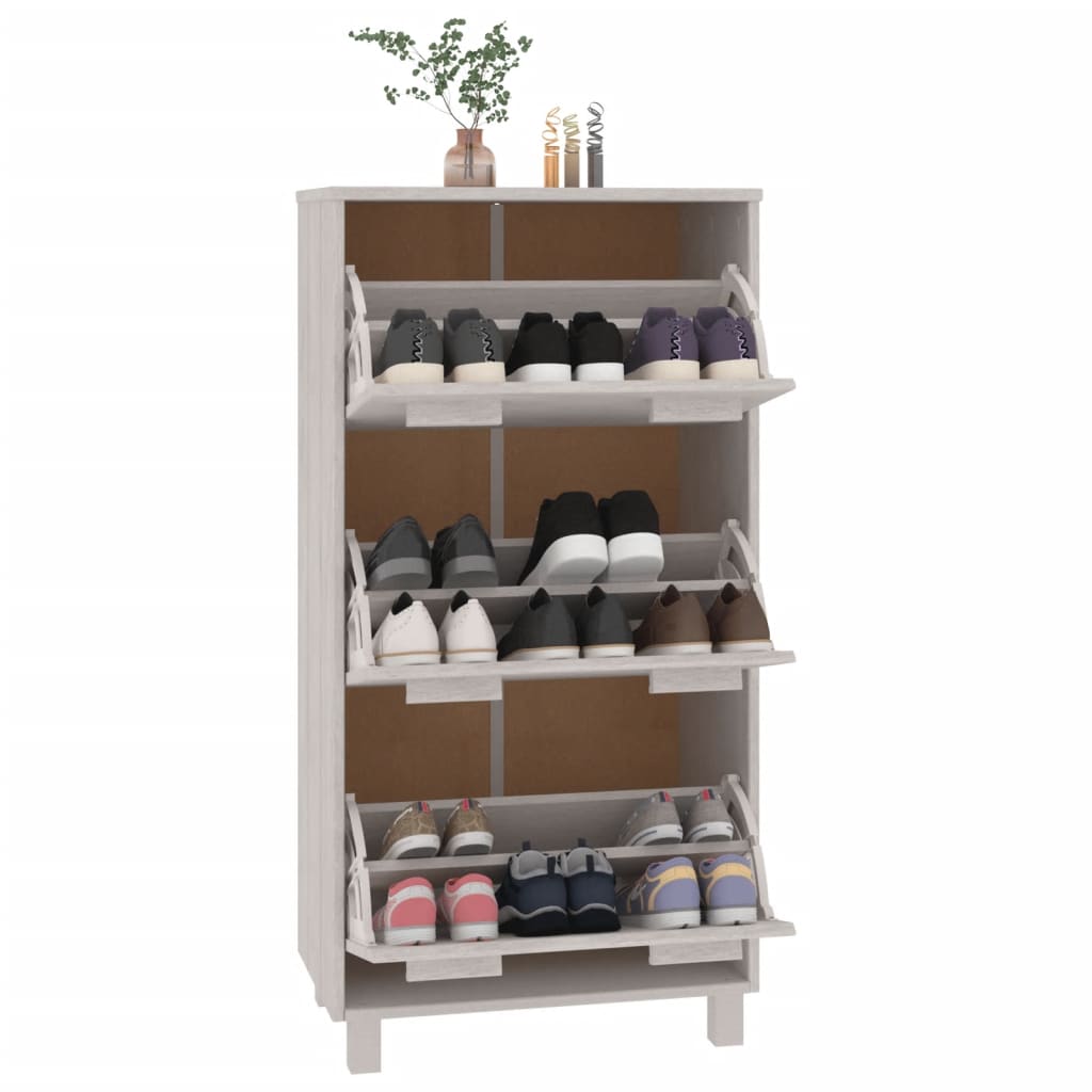 Schuhschrank Hamar 59,5X35X117 Cm Massivholz Kiefer Weiß