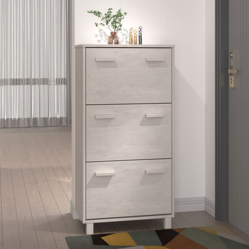 Schuhschrank Hamar 59,5X35X117 Cm Massivholz Kiefer Weiß